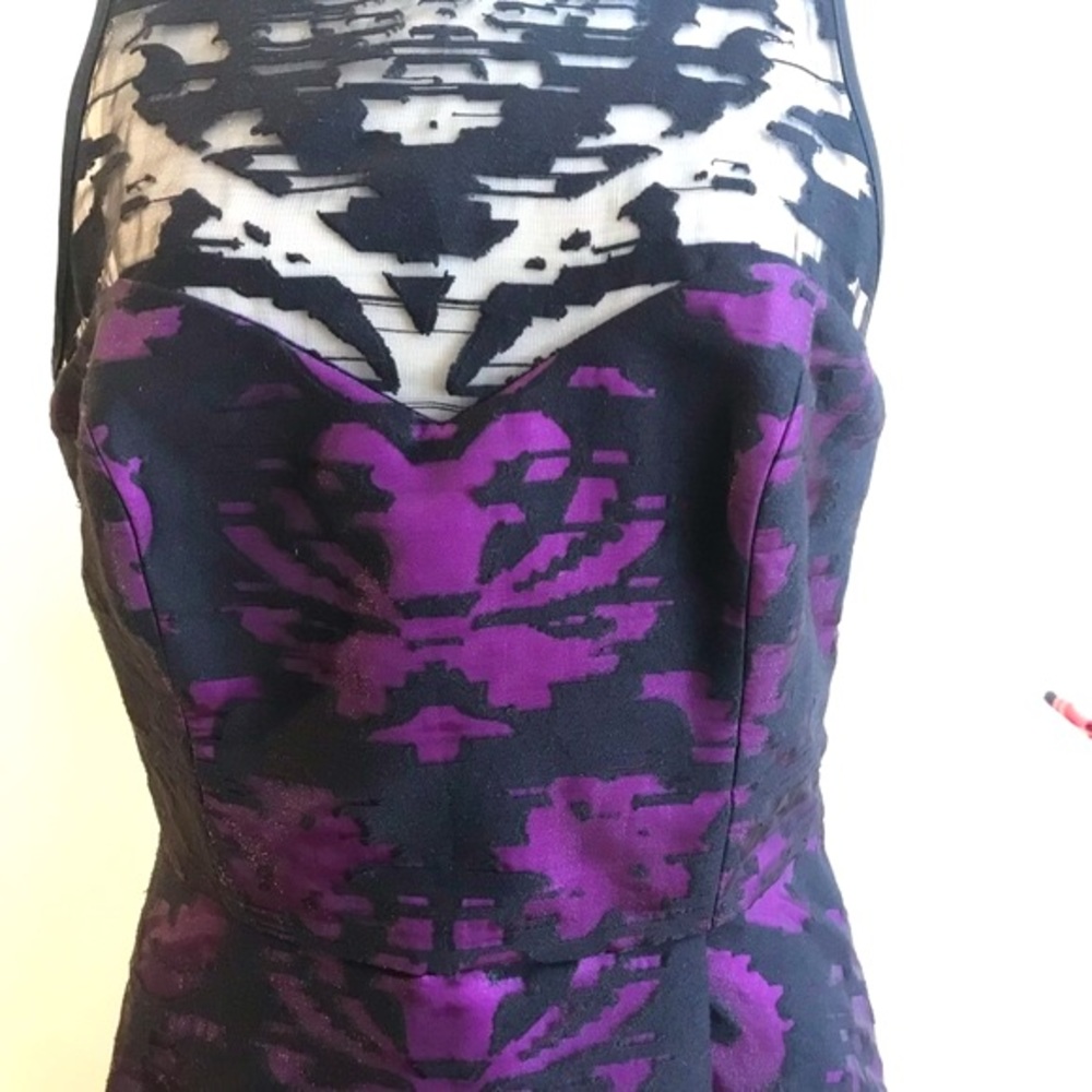 Milly Martina Fil Coupe Sleeveless Hi Low Flared Midi Dress Purple Black 12 NWT - Picture 7 of 16